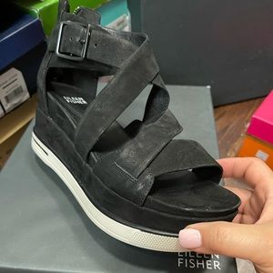 Black suede platform sandals